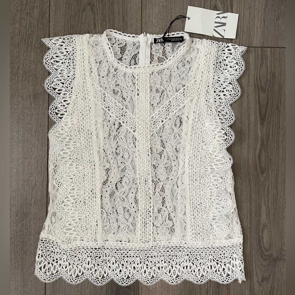 Zara Size XS White Sleeveless Lace Blouse Brand New w/ Tags